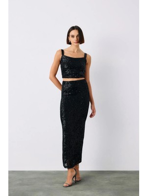 362 Fashion Butik Payetli Uzun Etek