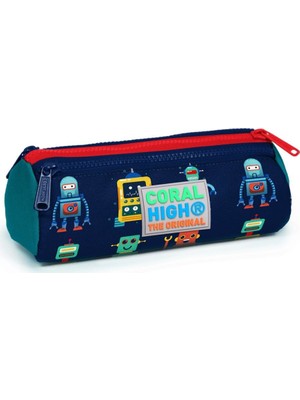 Coral High Lacivert Robot Desenli Üç Bölmeli Kalem Çantası Polyester Malzemeden 22324