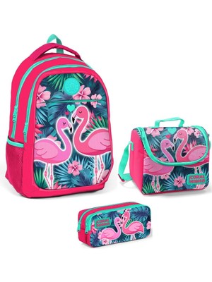 Yaygan Coral High Flamingo Kız Çocuk Okul Çanta Seti - Narçiçeği Renkli Üç Bölmeli Tasarım