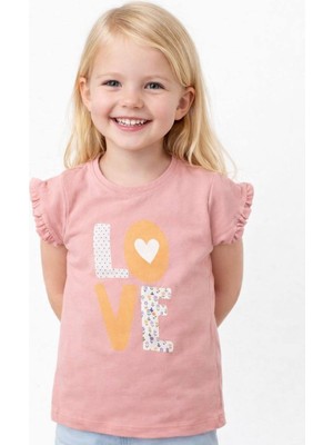 Noone Kız Çocuk Love Baskılı Fırfırlı Kollu T-Shirt | 6 Renk | %100 Pamuk