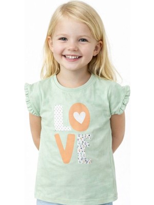 Noone Kız Çocuk Love Baskılı Fırfırlı Kollu T-Shirt | 6 Renk | %100 Pamuk