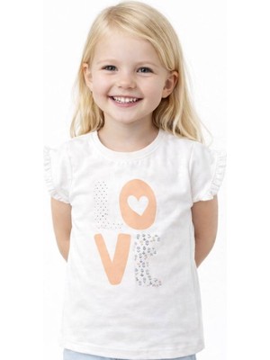 Noone Kız Çocuk Love Baskılı Fırfırlı Kollu T-Shirt | 6 Renk | %100 Pamuk