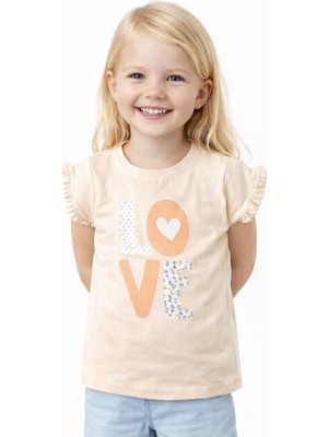 Noone Kız Çocuk Love Baskılı Fırfırlı Kollu T-Shirt | 6 Renk | %100 Pamuk