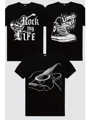 ROCKANDROLL Hayatım Rock, Gitarımın Telleri, Limp Sneaker 3'lü Kadın Tshirt Eko Paket