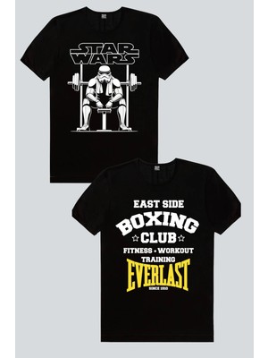 Rock&Roll Trooper Gym, Boks Kulübü Siyah 2'li Erkek Tshirt Eko Paket