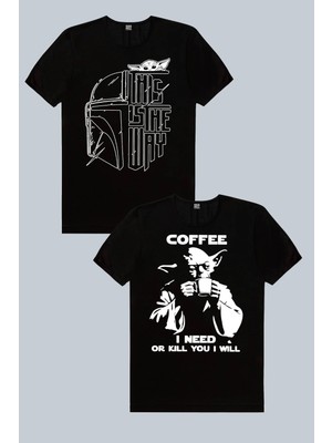 ROCKANDROLL Yoda Kahvesi, Kaskda Yoda 2'li Erkek Tshirt Eko Paket