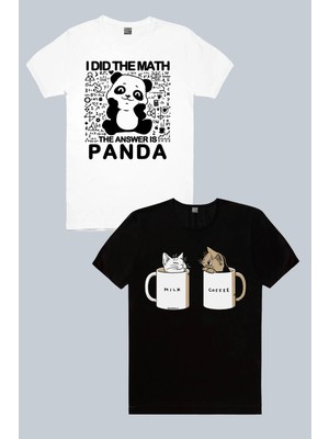 Rock&Roll Panda Cevabı, Sütlü Sade Siyah 2'li Kadın Tshirt Eko Paket