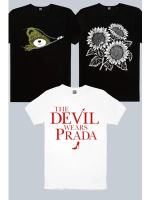 Rock&Roll Marka Sever Beyaz, Fermuarlı Teddy, Yaz Çiçekleri 3'lü Kadın Tshirt Eko Paket