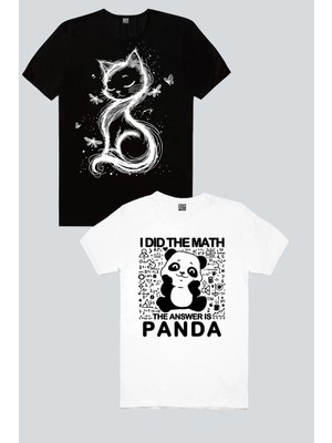 ROCKANDROLL Kedi Prenses Siyah, Panda Cevabı 2'li Kadın Tshirt Eko Paket