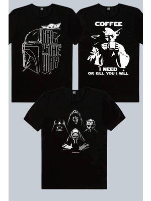 Rock&Roll Kaskda Yoda, Yoda Kahvesi, Dört Kafa Yıldız Savaşı 3'lü Kadın Tshirt Eko Paket