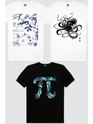 Rock&Roll Denizde Hayat, Derin Pi, Japon Ahtapot 3'lü Kadın Tshirt Eko Paket