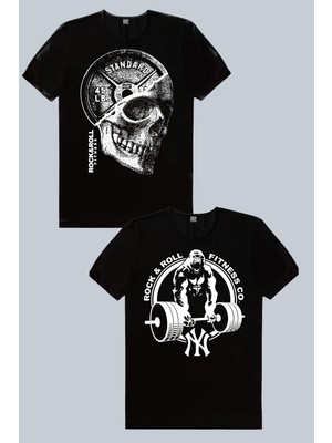 Rock&Roll Disk Kafa Siyah, Gorilla Gym 2'li Erkek Tshirt Eko Paket