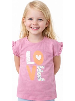 Noone Kız Çocuk Love Baskılı Fırfırlı Kollu T-Shirt | 6 Renk | %100 Pamuk