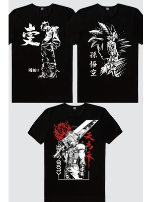 Rock&Roll Cool Anime, Goku Silüet, Dev Kılıçlı Kahraman 3'lü Kadın Tshirt Eko Paket