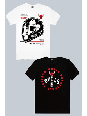 Rock&Roll Chicago Racing Beyaz, Bulls Basket 2'li Erkek Tshirt Eko Paket