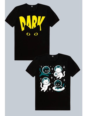 Rock&Roll Astro Kediler, Karanlık Kedi 2'li Erkek Tshirt Eko Paket