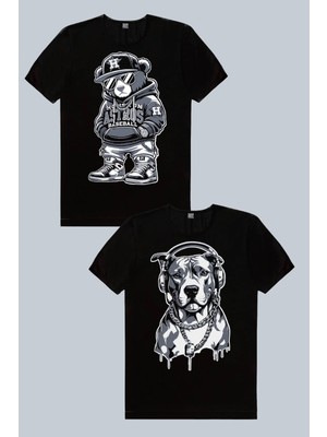 ROCKANDROLL Hiphop Teddy, Kolyeli Pit 2'li Erkek Tshirt Eko Paket