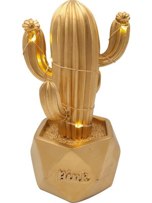 aklow akyoleticaret Aklow® LED Işıklı Sevimli Kaktüs Dekoratif Masa Lambası Mini Biblo Gece Lambası-Gold