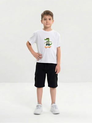 Broco Erkek Kız Çocuk Kombini Alt-Üst Takım Şort   Baskılı T-Shirt Basic