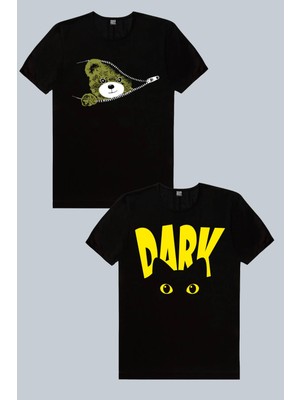 Rock&Roll Fermuarlı Teddy,  Karanlık Kedi 2'li Kadın Tshirt Eko Paket