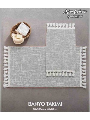 new colourse Duru Banyo 2'li Saçaklı Yıkanılabilir Paspas