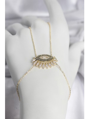 Periboia Pirinç Gold Renk Zirkon Taşlı Göz Model Kadın Şahmeran - TJ-SN747