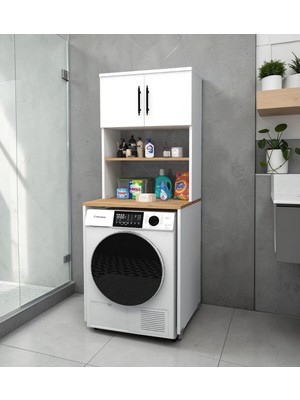 Msy Home Elara Çamaşır Makinesi Dolabı 3 Raflı Kapaklı Banyo Dolabı