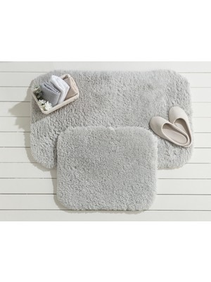 Madame Coco Gri Renkli Sheep Banyo Paspası 2 Adet Kaymaz Tabanlı Yumuşak Dokulu
