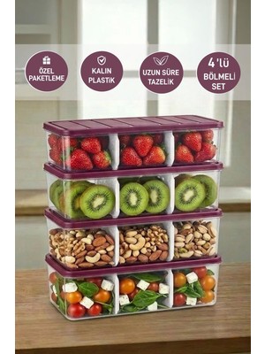 Selka Home 4'lü 2 Lt. Mürdüm Bölmeli Saklama Kabı Mikrodalgada Kullanılabilir Plastik Organizer