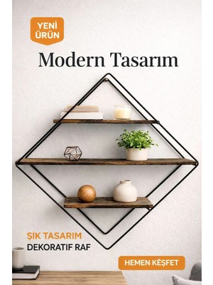 Kitchen Line 3 Katlı Metal Ahşap Çok Amaçlı Dekoratif Duvar Rafı 56X12CM