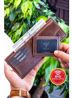 Garbalia Kanguru Cüzdan Deri RFID Engelleyici Düz Kartlık Çıtçıtlı 10 cm