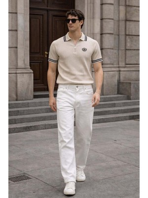 Elku Moda Erkek Polo Yaka T-Shirt Yarım Fermuarlı Smart-Casual Fit Tişört Pamuklu Golf ve Günlük Spor T-Shirt