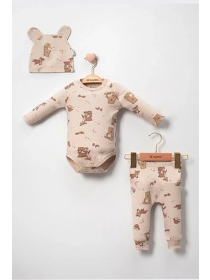 LTG Nova Desenli % 100 Pamuk 3'lü Şapkalı Erkek Bebek Takım