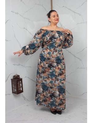 Truva Xxl Büyük Beden Abstre Desenli Liliy Modal Madon Yaka Elbise