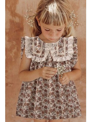 Cigit Yakalı Müslin Elbise 2-10 Yaş Ekru