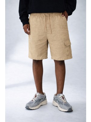Damga Erkek Günlük Yazlık Kargo Cepli Bej Keten Şort