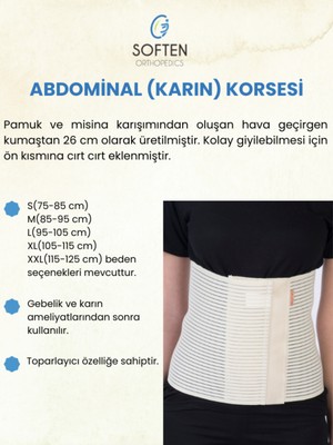 Doğum Sonrası Bedensiz Korse, 26 cm Karın Abdomen Destekliği