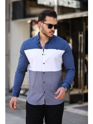 Comstar Üç Renk Slim Fit Likralı Kot Gömlek