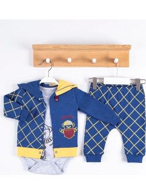 LTG Nova Cep Desenli Kapişonlu % 100 Pamuk Hırkalı 3'lü Erkek Takım