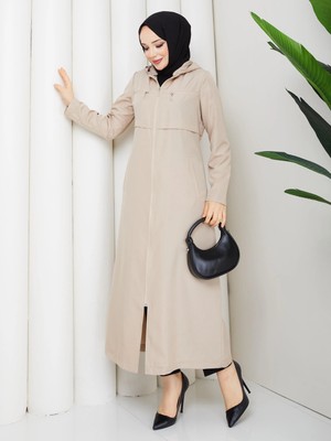 Günay Karaca Ahval Tesettür Yazlık Trençkot İnce Astarsız Fermuarlı Araboy 1005 Bej