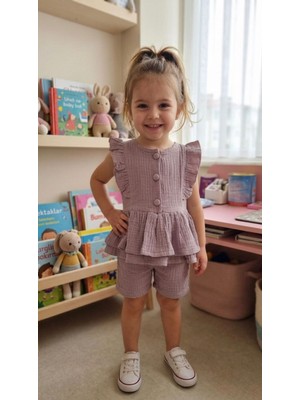 Butik Kız Çocuk %100 Pamuklu Müslin Kumaş Alt - Üst 2'li Takım