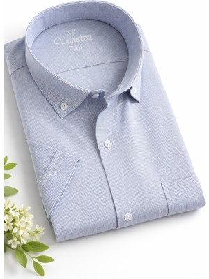 Varetta Erkek Mavi Kısa Kollu Büyük Beden Gömlek Cepli Geniş Kesim Casual Soft Pamuklu