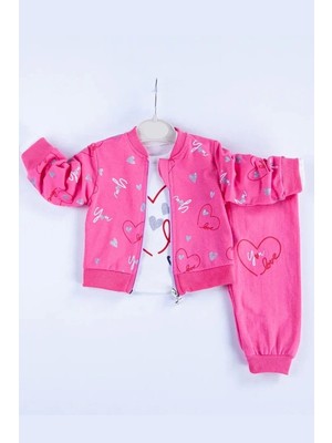 LTG Nova Desenli Hırkalı Pamuklu 3'lü Kız Bebek Takımı