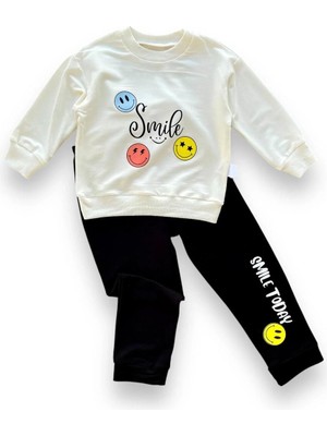 LTG Nova 6-9-12-18 Ay Emoje Baskılı Pamuk Penye Kumaş Erkek Bebek Takımı Siyah