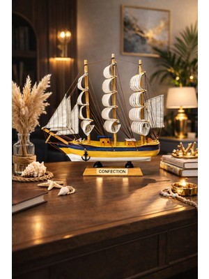 Marsilyan Kişiye Isme Özel Büyük Boy El Yapımı Ahşap Yelkenli Gemi Maketi 33 x 33 cm – Premium Hediyelik 531-C