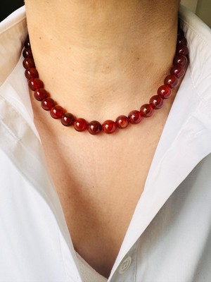 Devi Fashion Akik 10 mm Doğal Taş Kolye 41 cm