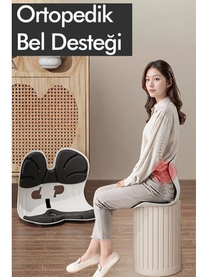 Ergonomik Ortopedik Bel Destekli Oturma Minderi, Postür Düzeltici Siyah