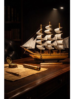 Marsilyan 40X40 cm El Yapımı Ahşap Yelkenli Gemi Maketi – Prestijli Ofis & Ev Dekoru, Vıp Premium Hediye 532-C