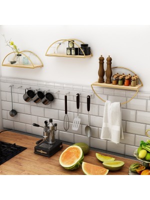 Bino 3'lü Set Altın Renk Duvar Rafı Ahşap Metal Malzeme ile Modern Tasarım ve Kolay Montaj