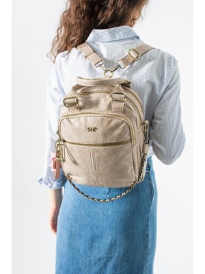 Baginn Vegan Deri Kadın Sırt Çantası 33*28 cm Işıklı Charm Hediyeli Zincir Detaylı Fonksiyonel Kullanım